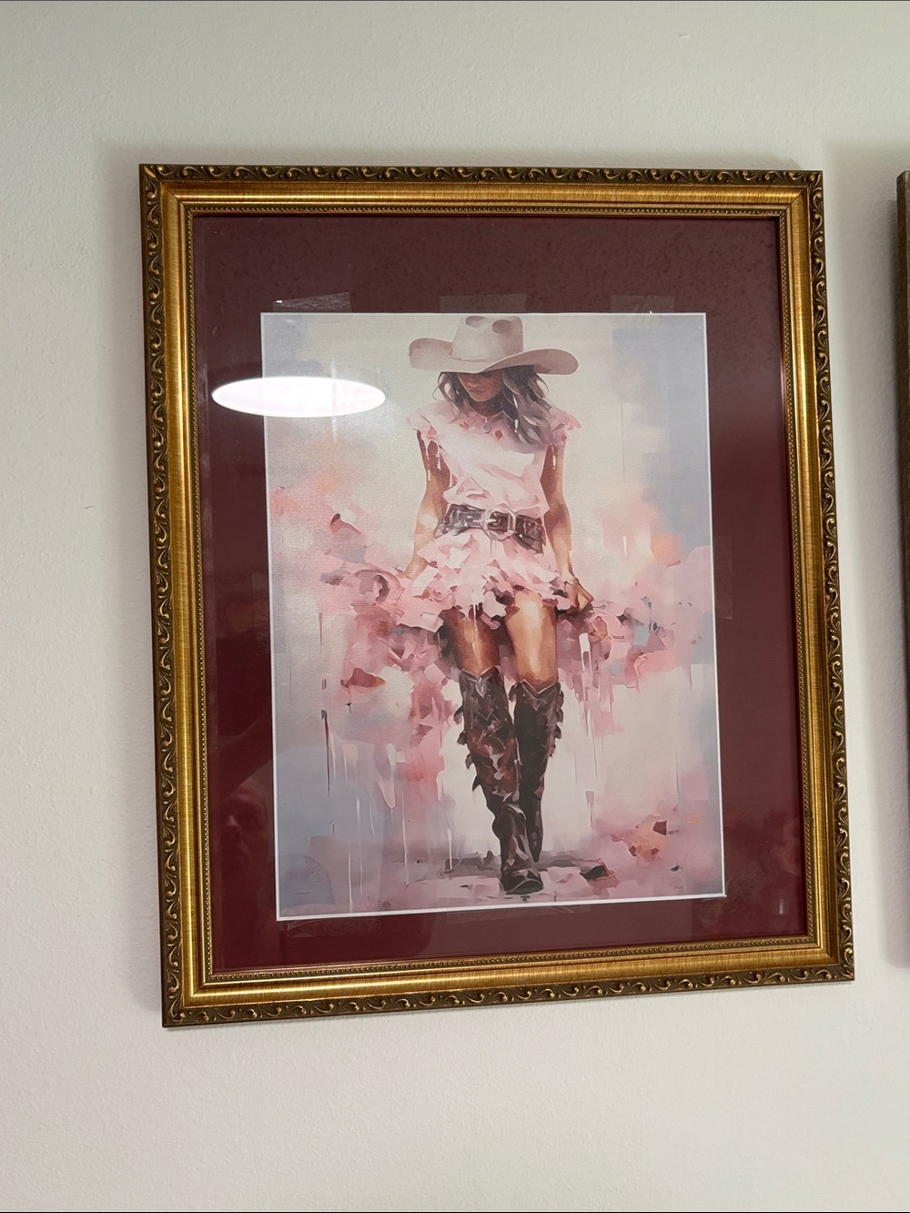 Pink Western Cowgirl Wall Art Print in Gold Frame